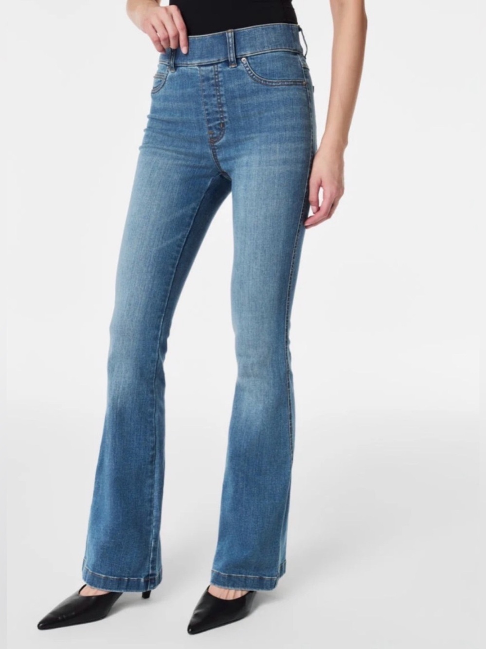 SPANX SPANXshape EveryWear Flare Jeans Vintage Indigo Wide Leg Stretch Denim
